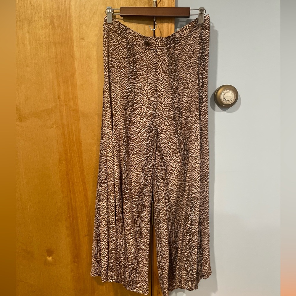 By Anthropologie Snakeskin Print Wide Leg Pants Flowy Brown Lightweight 8